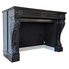 Elegant 1840s Belgian Black Marble Fireplace Mantel