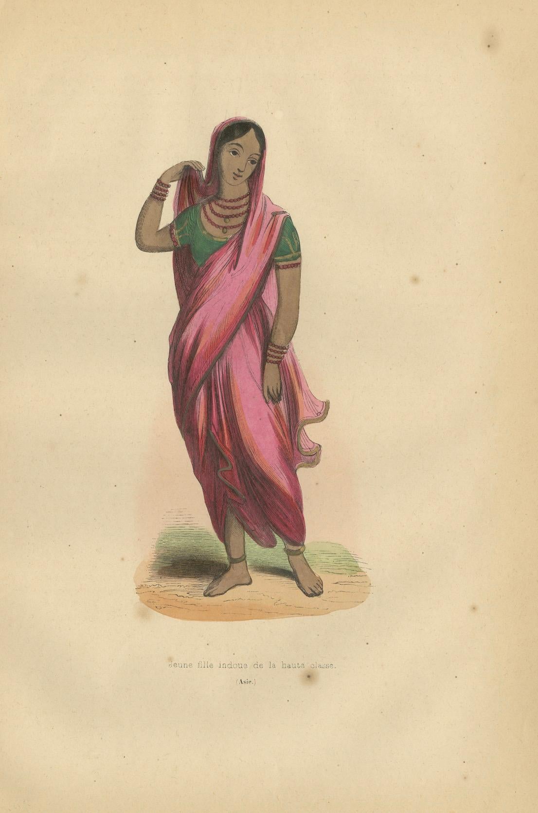 Paper Elegant 1844 Lithograph of a High-Class Indian Woman in Traditional Saree For Sale