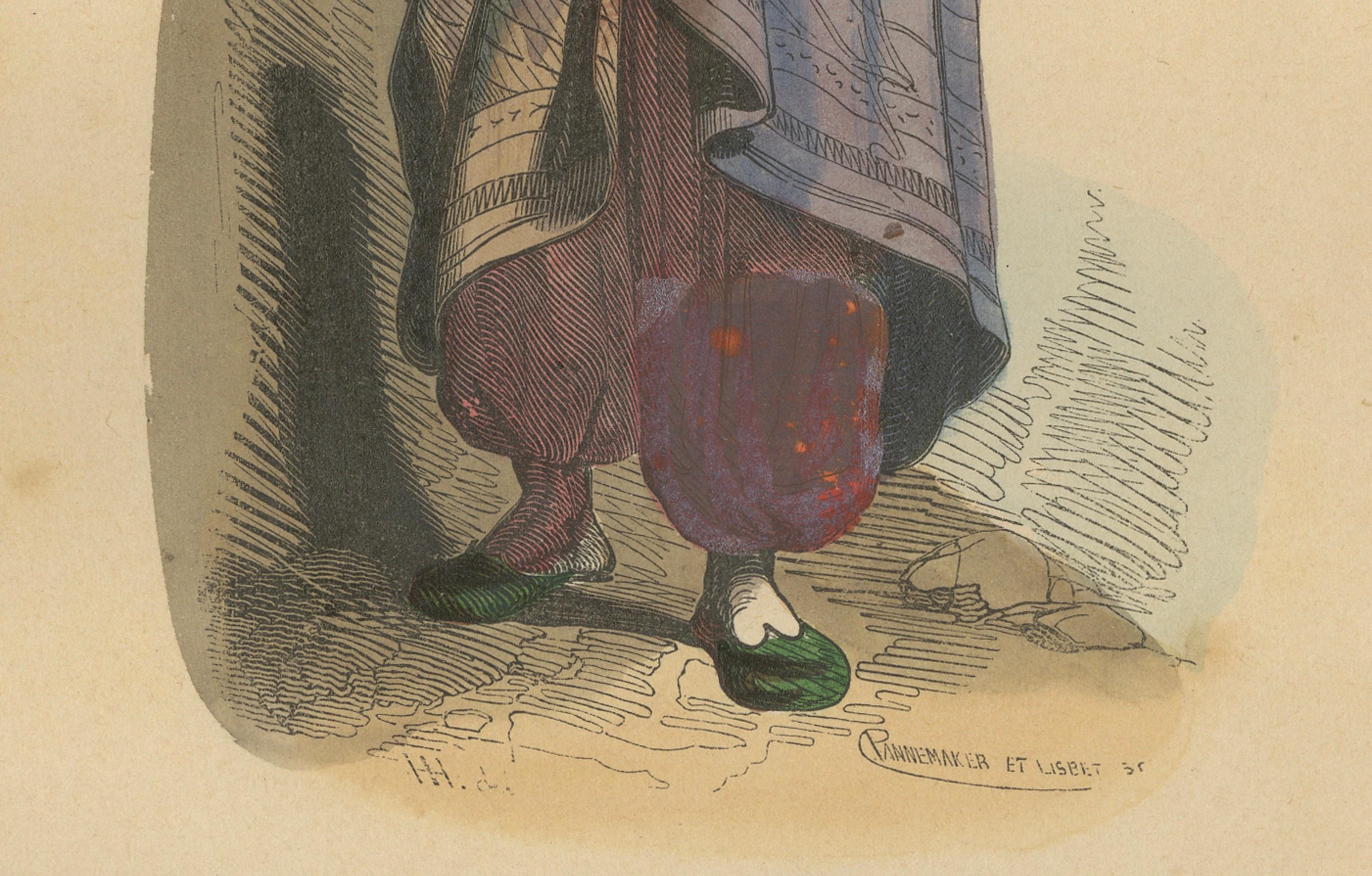 Elegant 1844 Lithograph of a Persian Woman in Traditional Attire In Good Condition For Sale In Langweer, NL