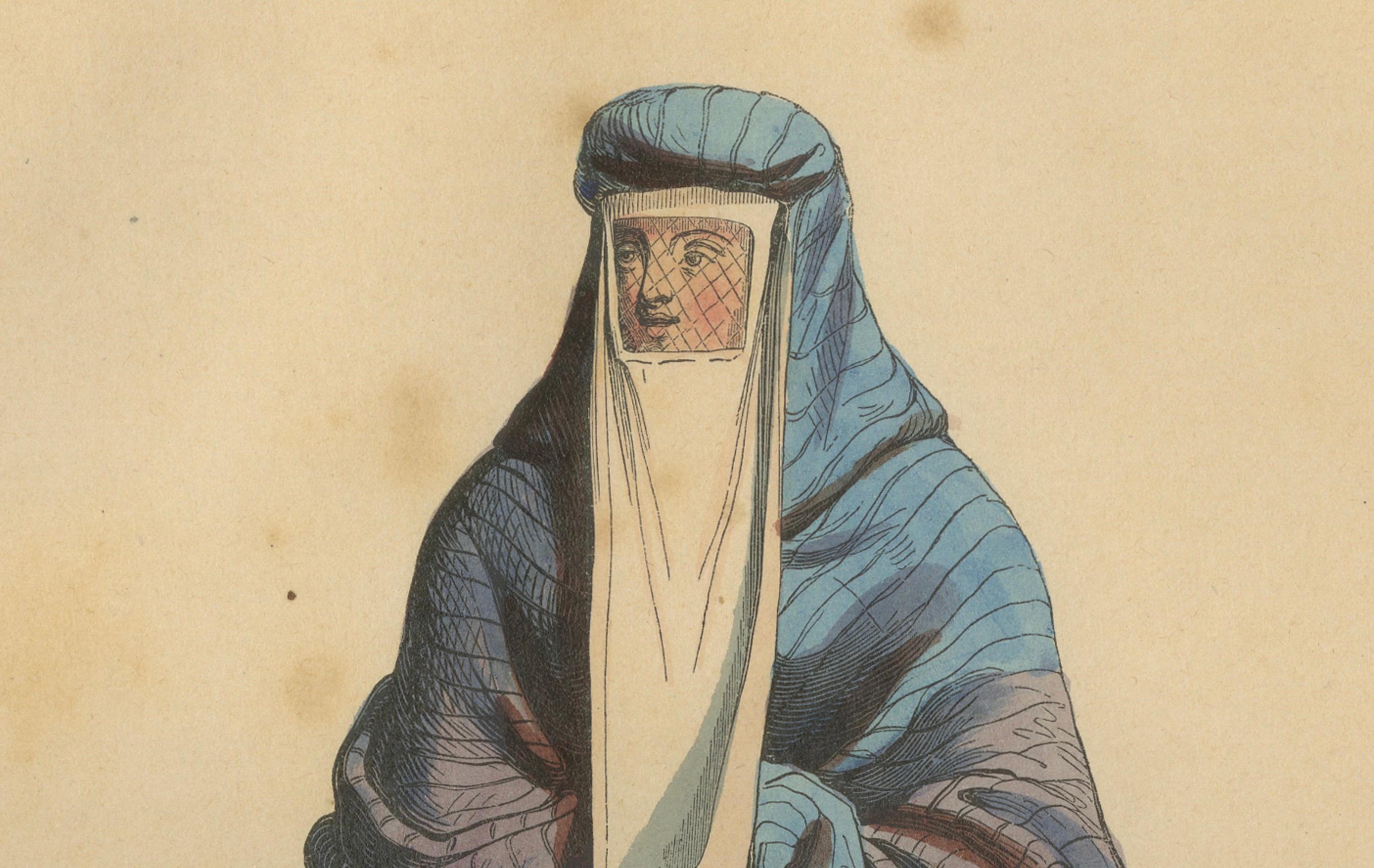 Mid-19th Century Elegant 1844 Lithograph of a Persian Woman in Traditional Attire For Sale