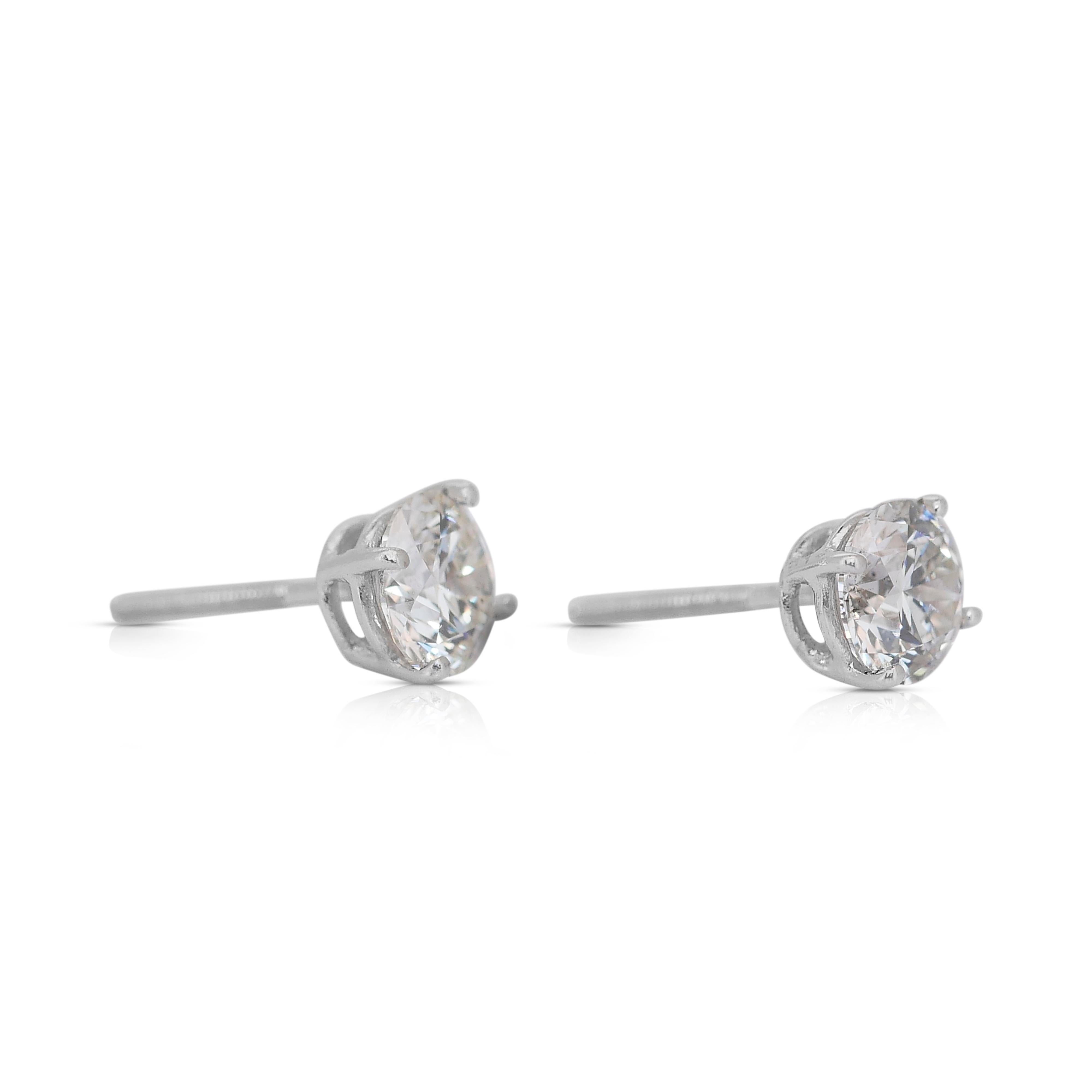 Round Cut Elegant 1.85ct Diamonds Stud Earrings in Platinum - IGI Certified