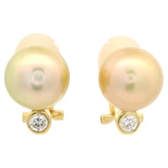 Elegant 18k Gold 11.3mm Golden Pearl 0.30ctw Diamond Classic Clip On Earrings