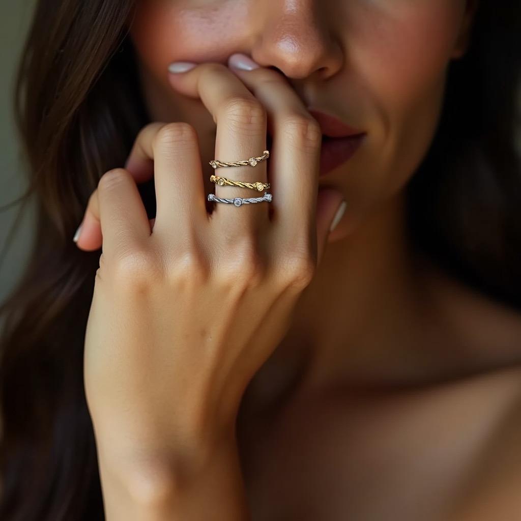 Women's or Men's Elegant 18K Gold Rope-Style Ring with Dazzling Diamond Accents For Sale