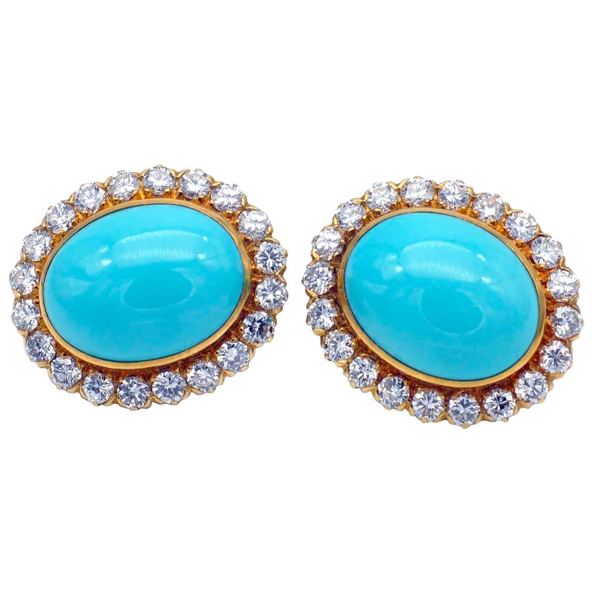 Eleganza degli orecchini a clip con diamante e turchese in oro 18 carati