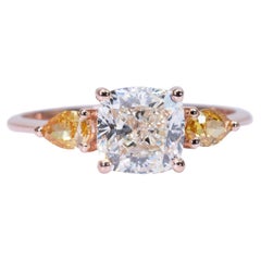 Elegant 18k Pink Gold 3stone Ring w/ 2.11 ct Natural Diamonds - AIG Certificate