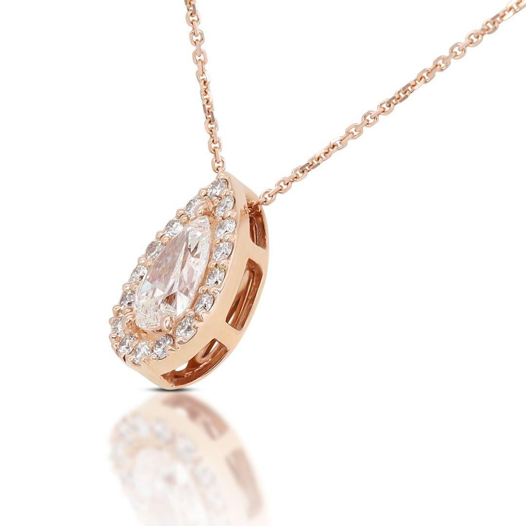 Pear Cut Elegant 18k Pink Gold Pendant w 0.72 ct Natural Diamonds -IGI Certificate For Sale