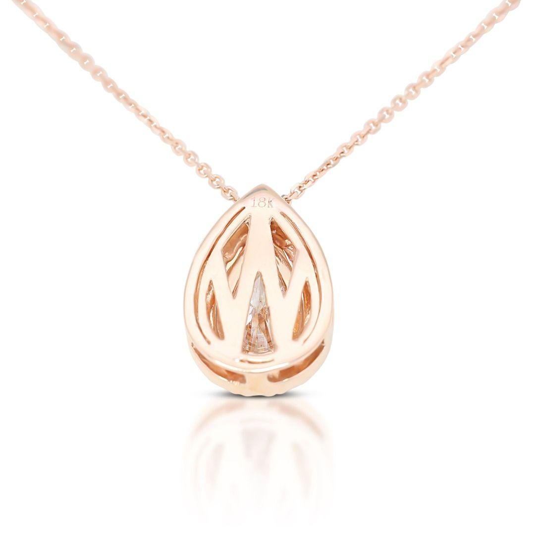 Women's Elegant 18k Pink Gold Pendant w 0.72 ct Natural Diamonds -IGI Certificate For Sale