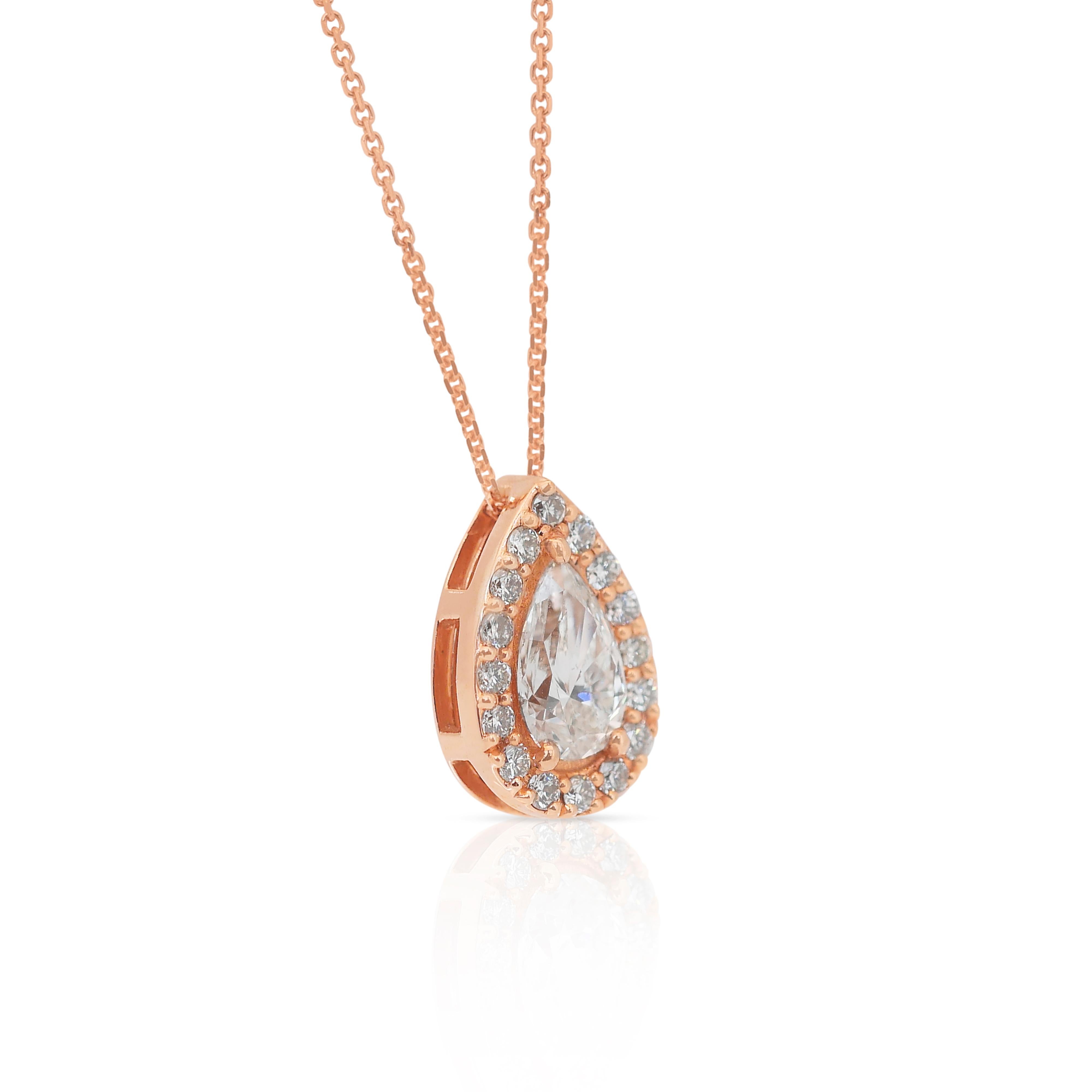 Women's Radiant 0.97ct Diamonds Halo Necklace with Pendant in 18k Rose Gold