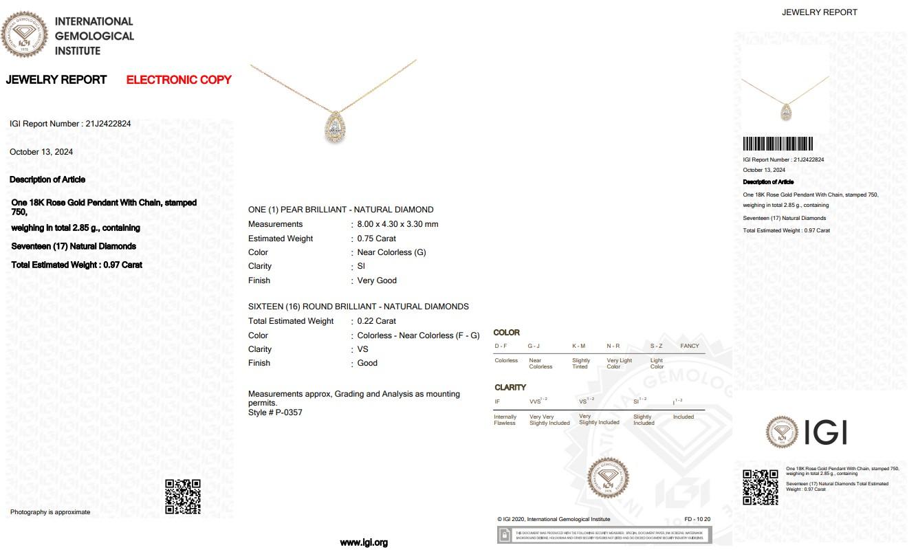 Radiant 0.97ct Diamonds Halo Necklace with Pendant in 18k Rose Gold 1