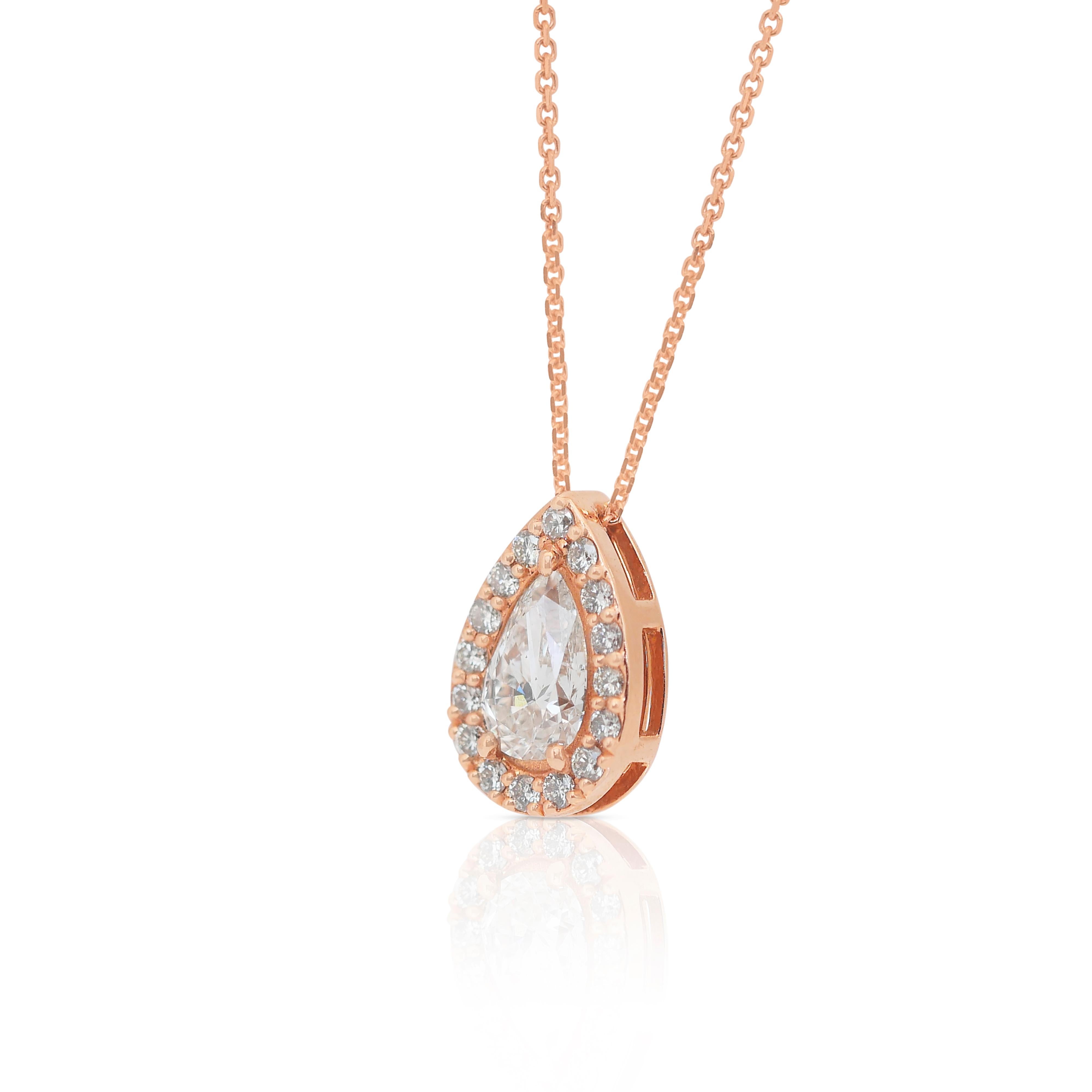 Radiant 0.97ct Diamonds Halo Necklace with Pendant in 18k Rose Gold 2