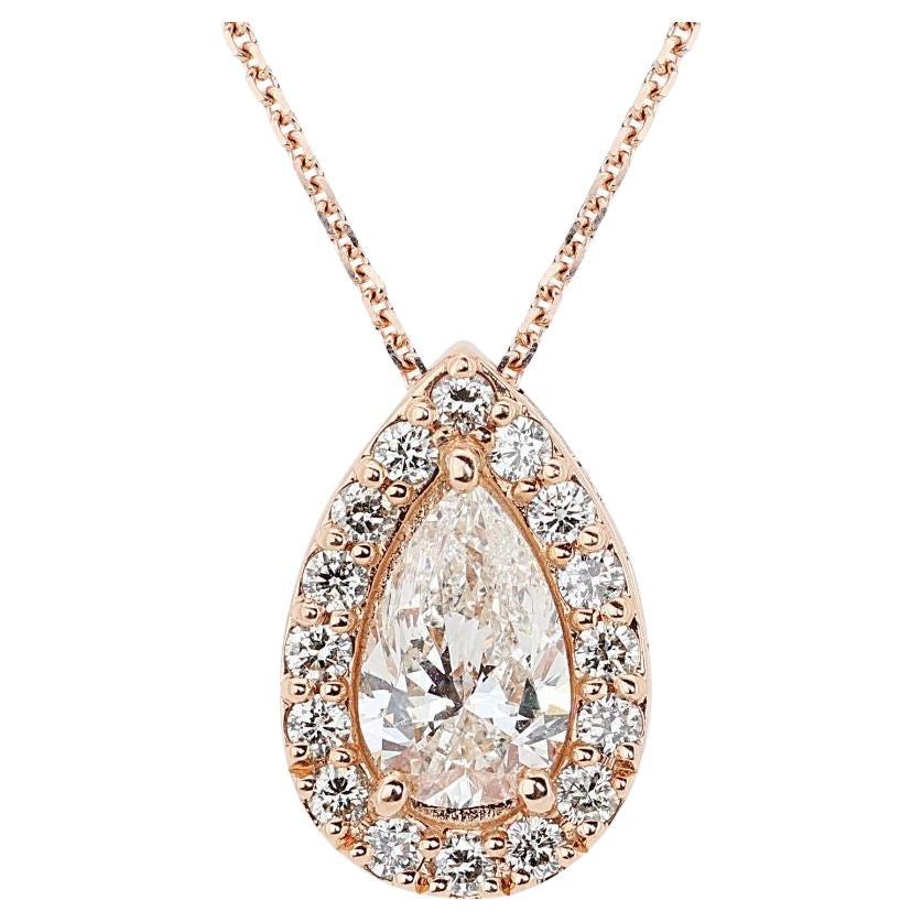 Elegant 18k Pink Gold Pendant w 0.72 ct Natural Diamonds -IGI Certificate For Sale