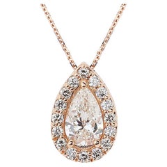 Élégant pendentif en or rose 18 carats avec diamants naturels de 0,72 carat - Certificat IGI