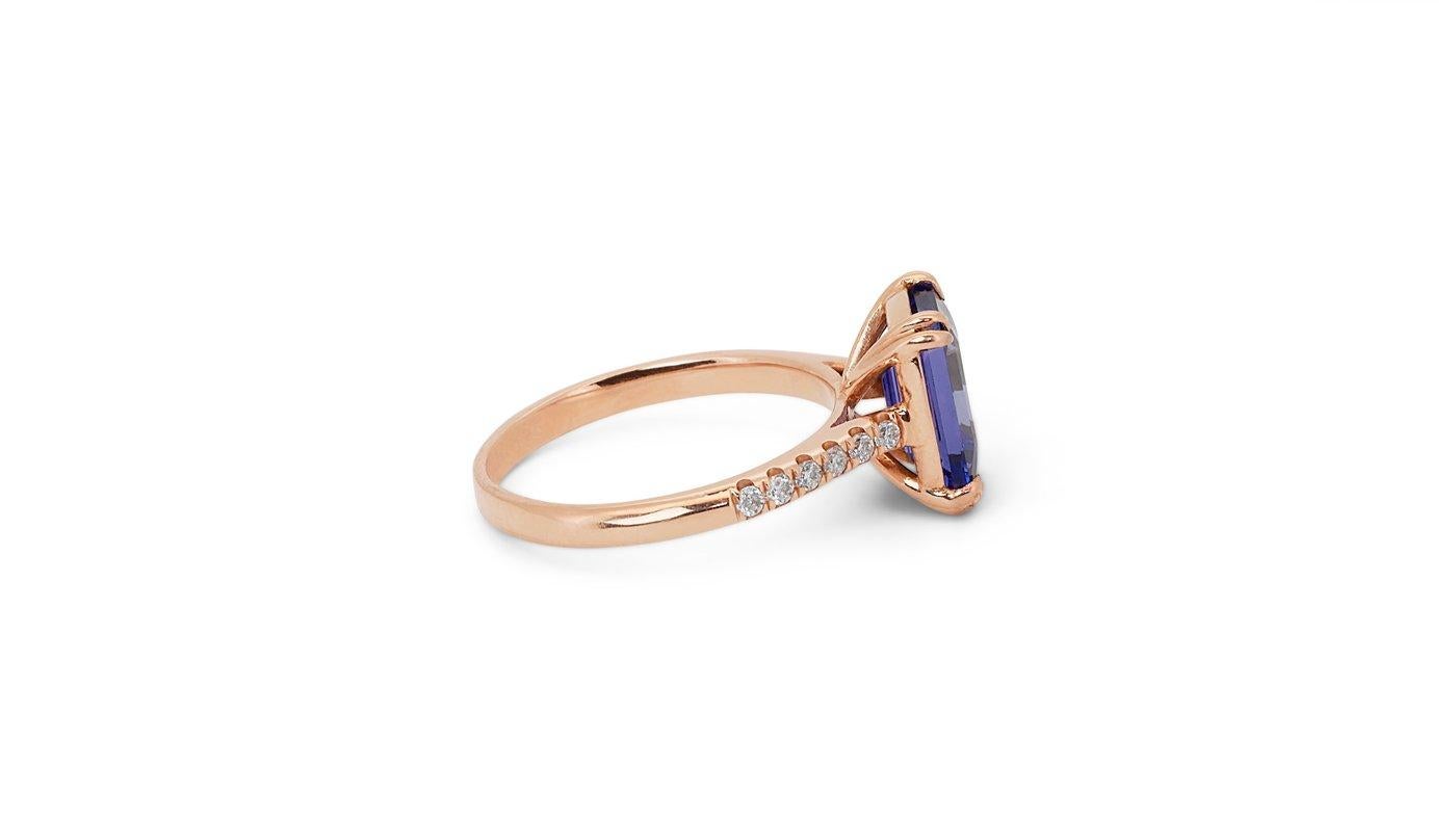 Women's Elegant 18k Rose Gold Blue Ring 2.23ct Natural Tanzanite and Diamonds IGI Cert