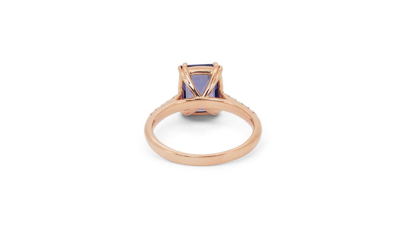 Elegant 18k Rose Gold Blue Ring 2.23ct Natural Tanzanite and Diamonds IGI Cert 2
