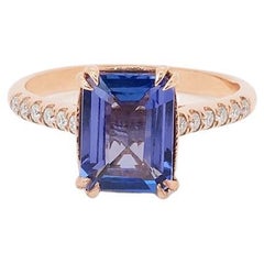 Elegant 18k Rose Gold Blue Ring 2.23ct Natural Tanzanite and Diamonds IGI Cert