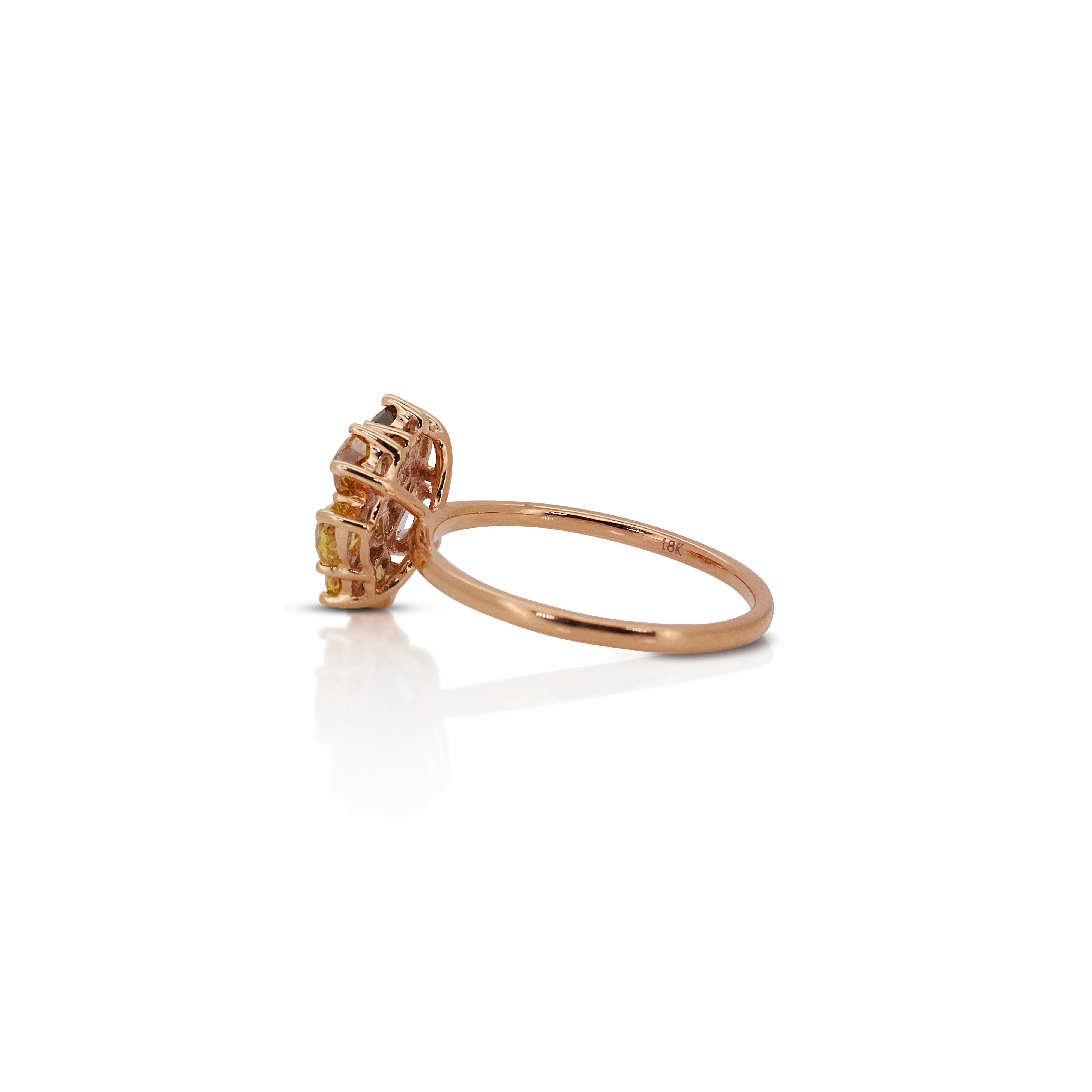 Elegant 18K Rose Gold Coloured Ring with 1.26 Ct Natural Diamonds, NGI Cert 8