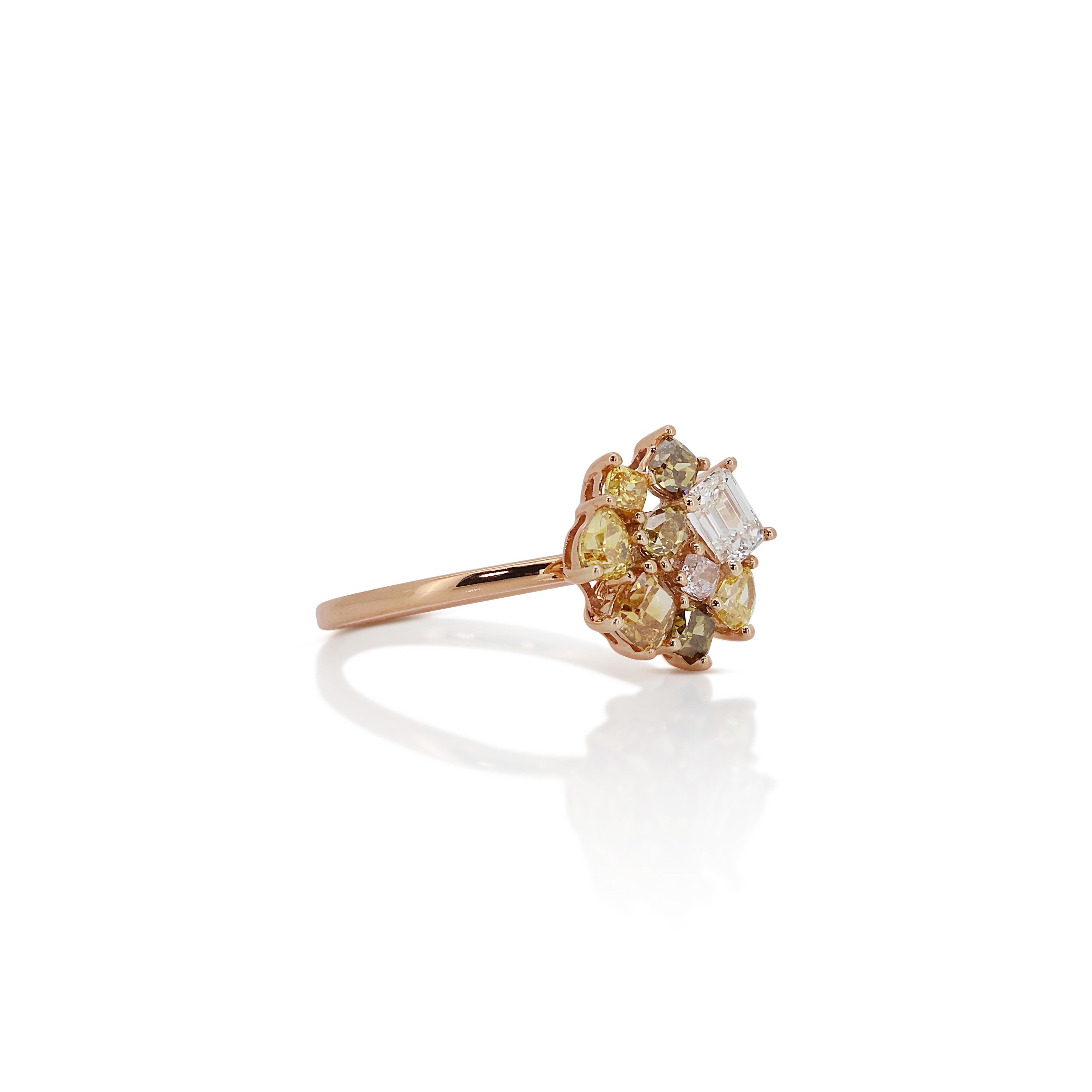 Emerald Cut Elegant 18K Rose Gold Coloured Ring with 1.26 Ct Natural Diamonds, NGI Cert