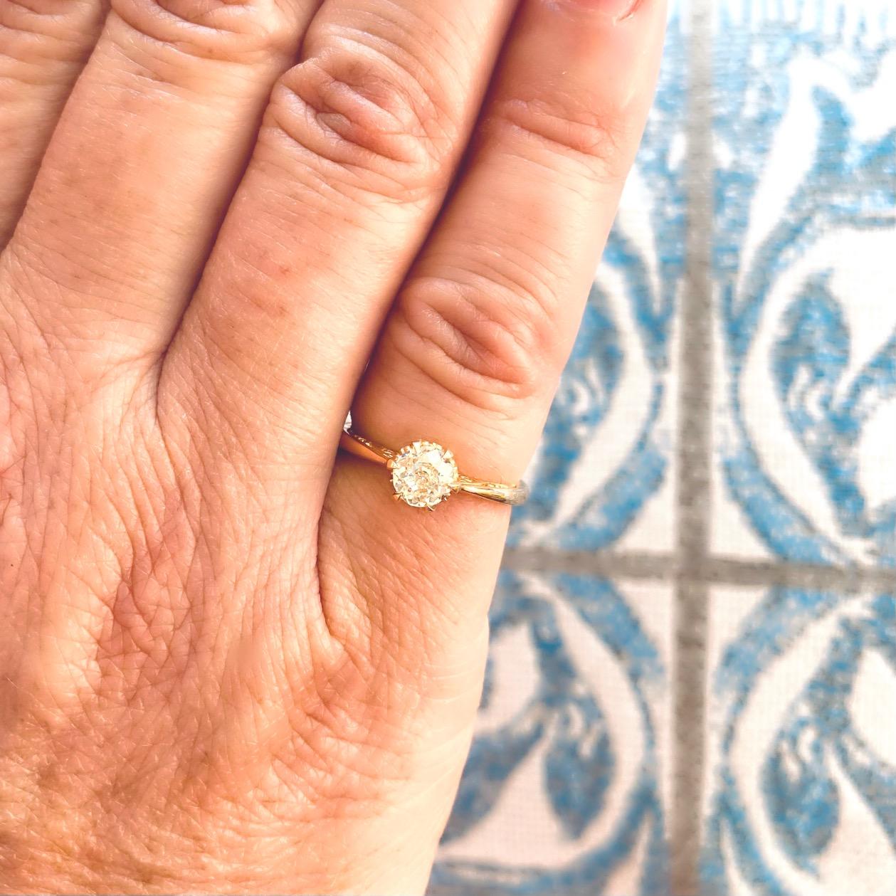 Taille vieille mine Élégante bague couronne d'anniversaire en or rose 18 carats et diamants en vente
