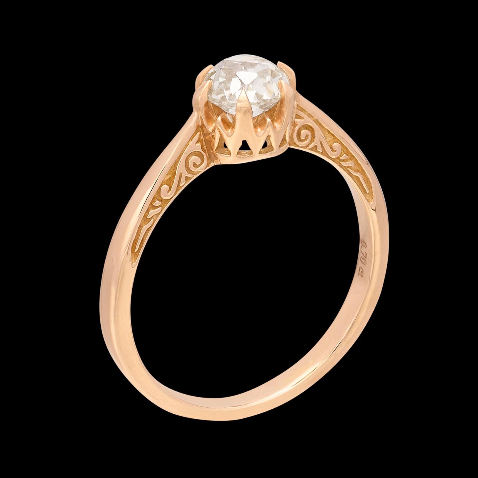 Élégante bague couronne d'anniversaire en or rose 18 carats et diamants Excellent état - En vente à San Francisco, CA