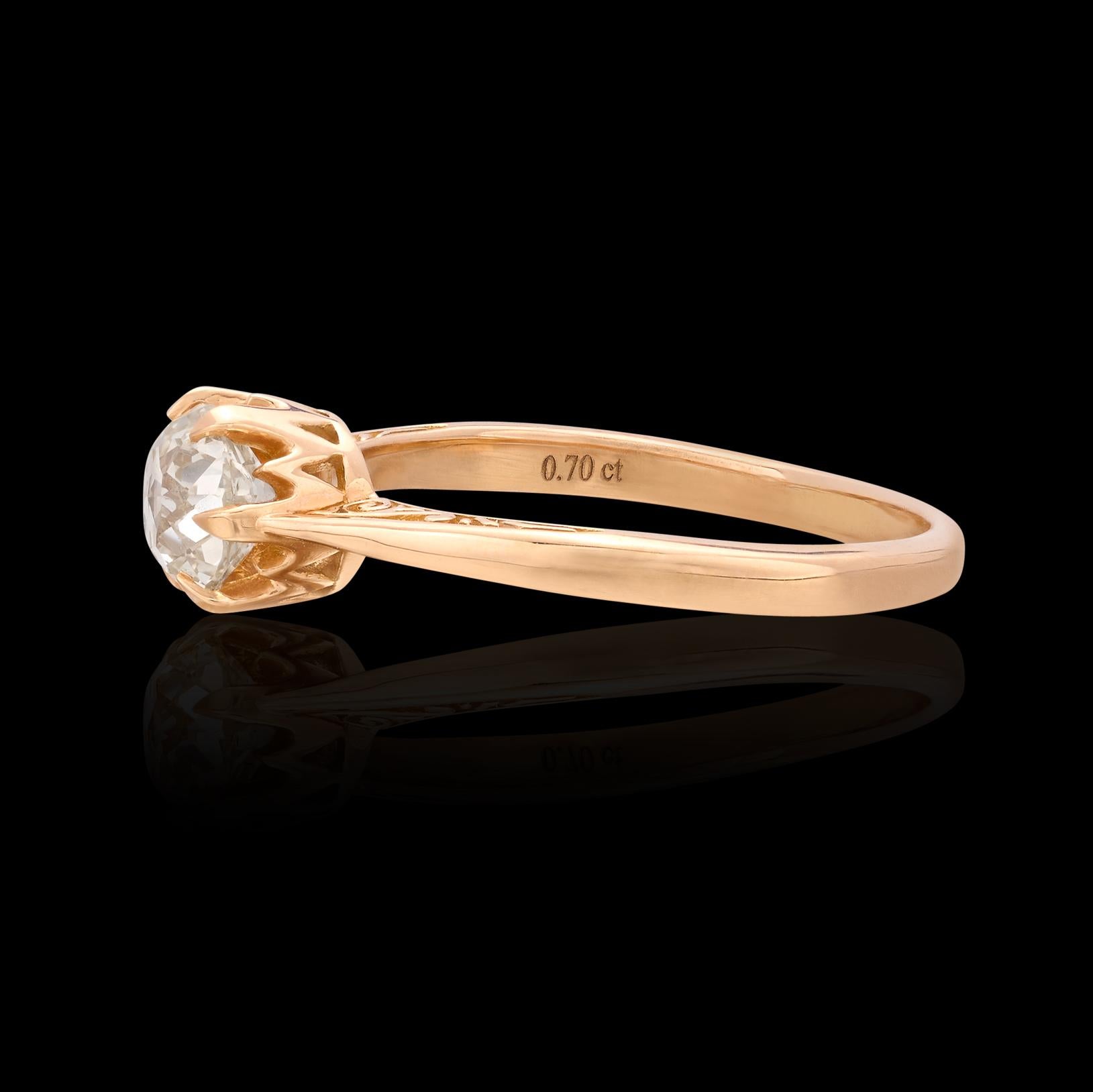 Old Mine Cut Elegant 18k Rose Gold Crown Jubilee Diamond Ring For Sale