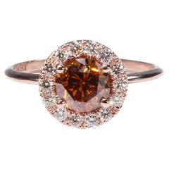 Elegant 18k Rose Gold Fancy Color Halo Ring with 1.43 Ct Natural Diamond
