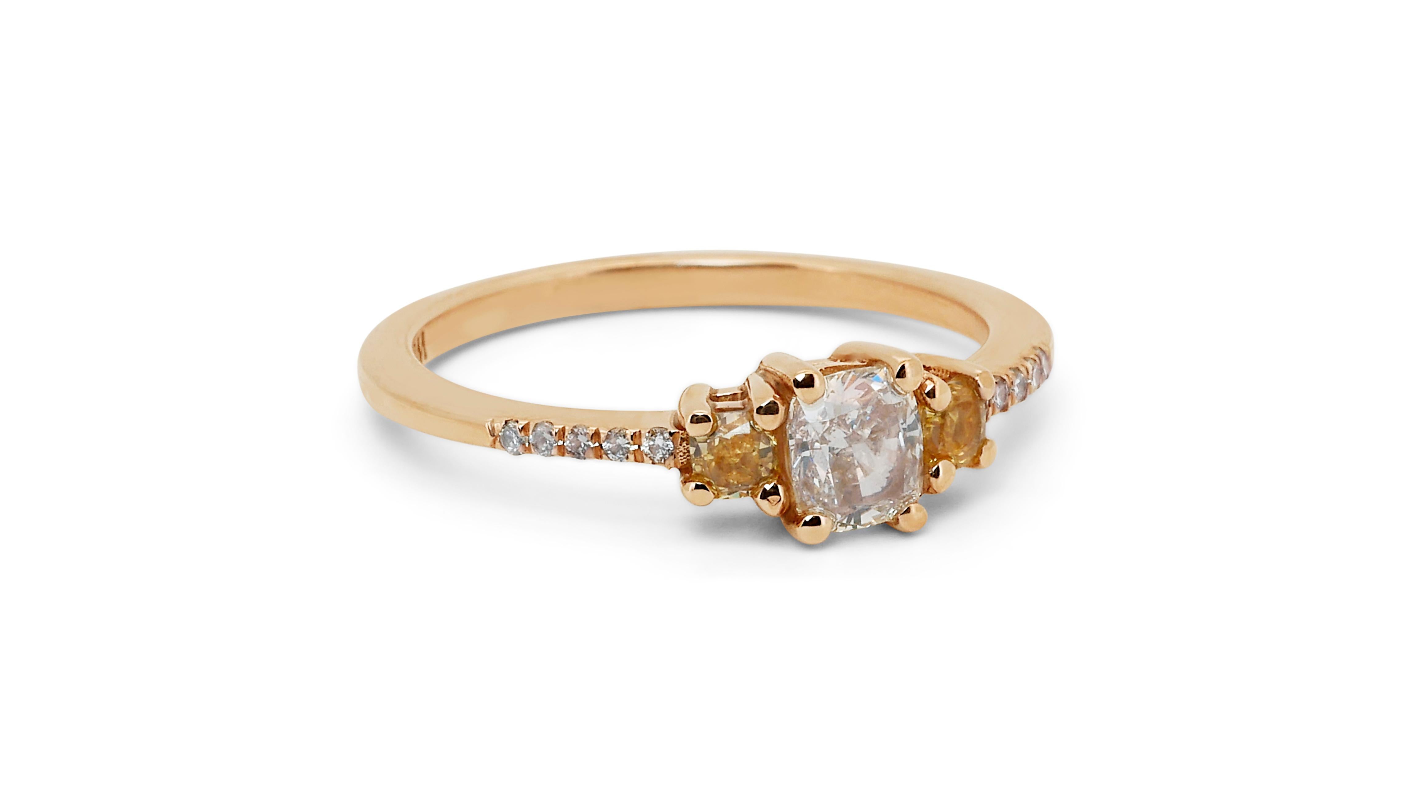 Women's Elegant 18k Rose Gold Three Stone Ring 0.78 Ct Natural Diamonds AIG Certificate
