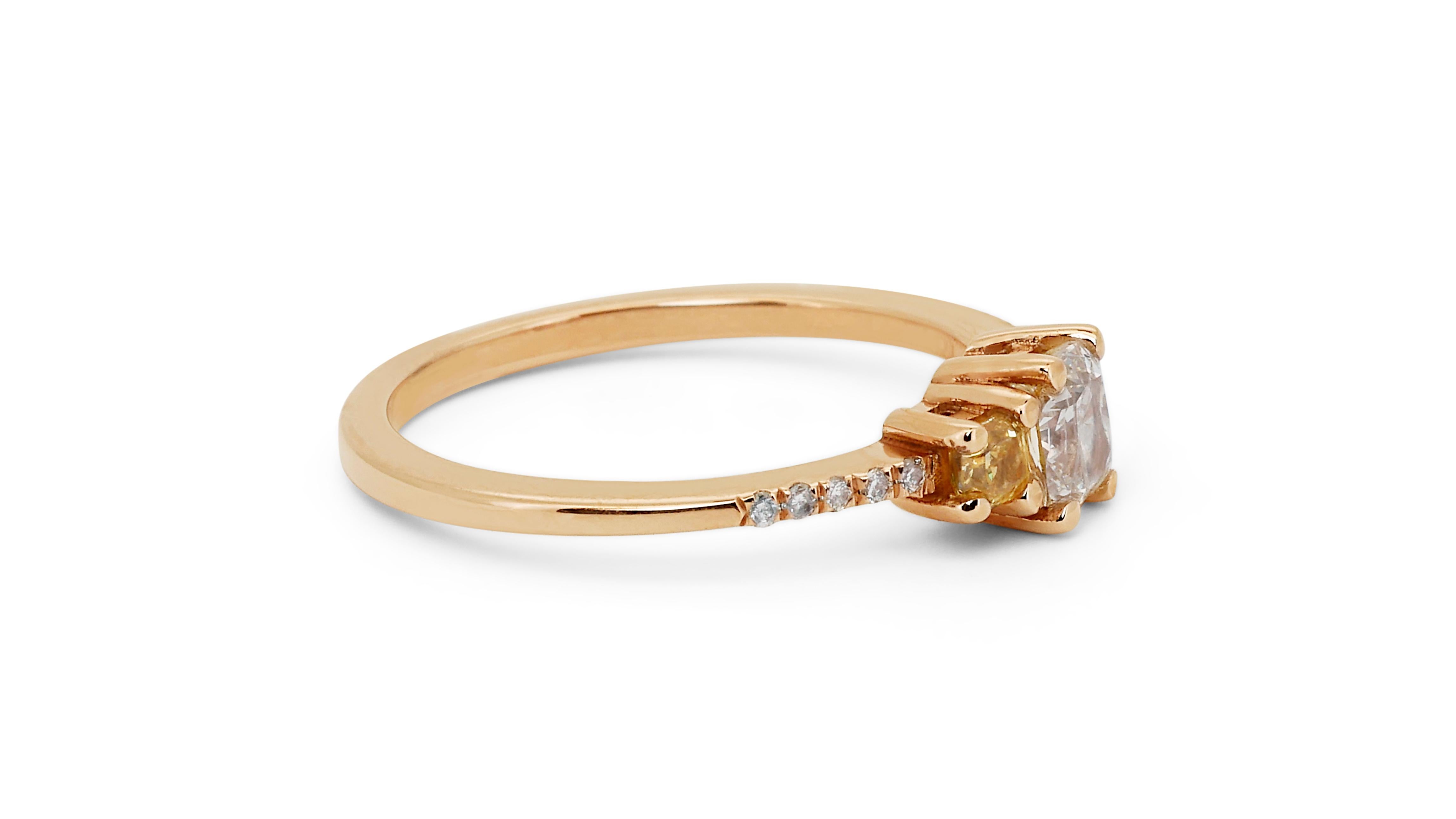 Elegant 18k Rose Gold Three Stone Ring 0.78 Ct Natural Diamonds AIG Certificate 1