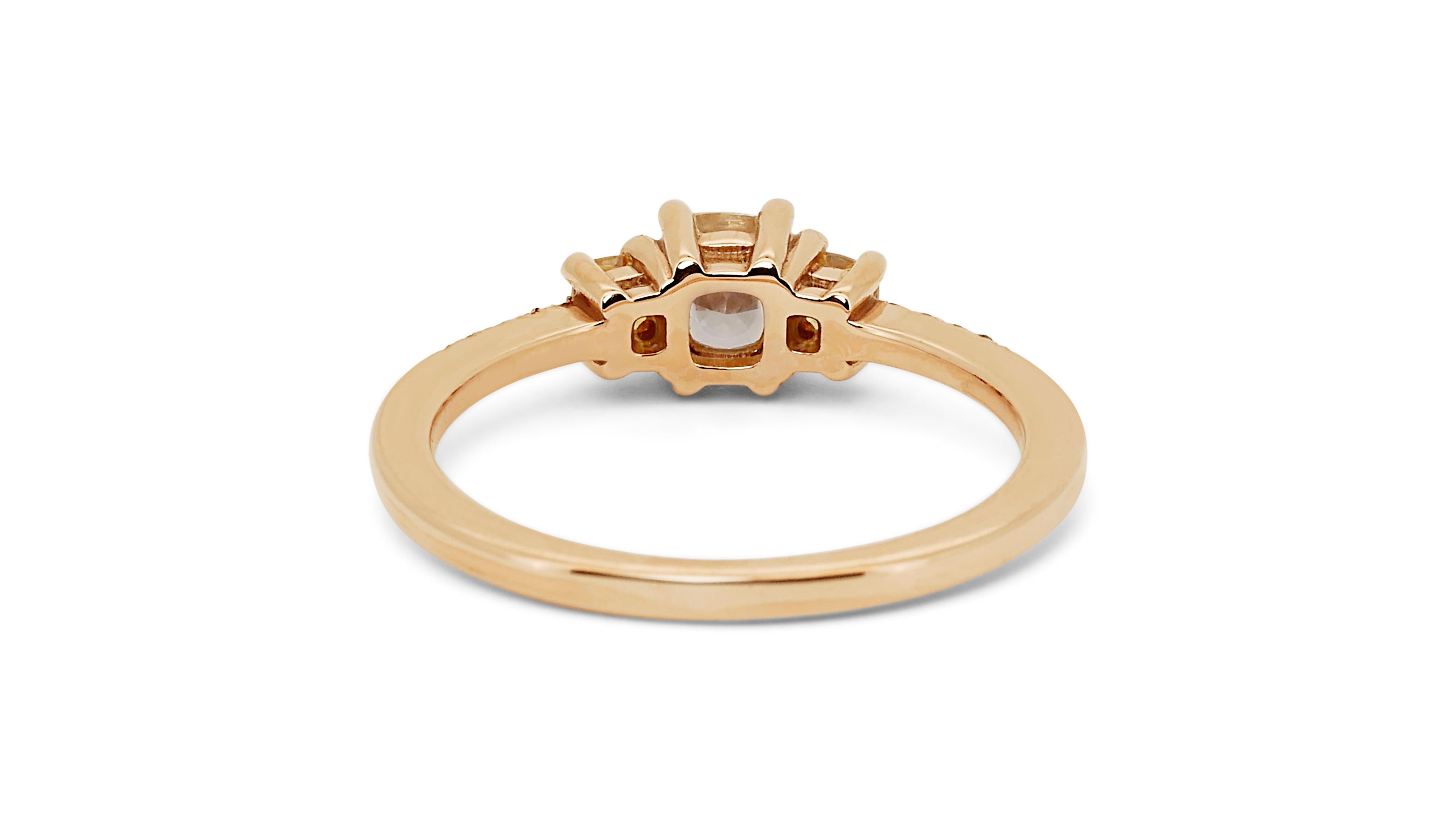 Elegant 18k Rose Gold Three Stone Ring 0.78 Ct Natural Diamonds AIG Certificate 2