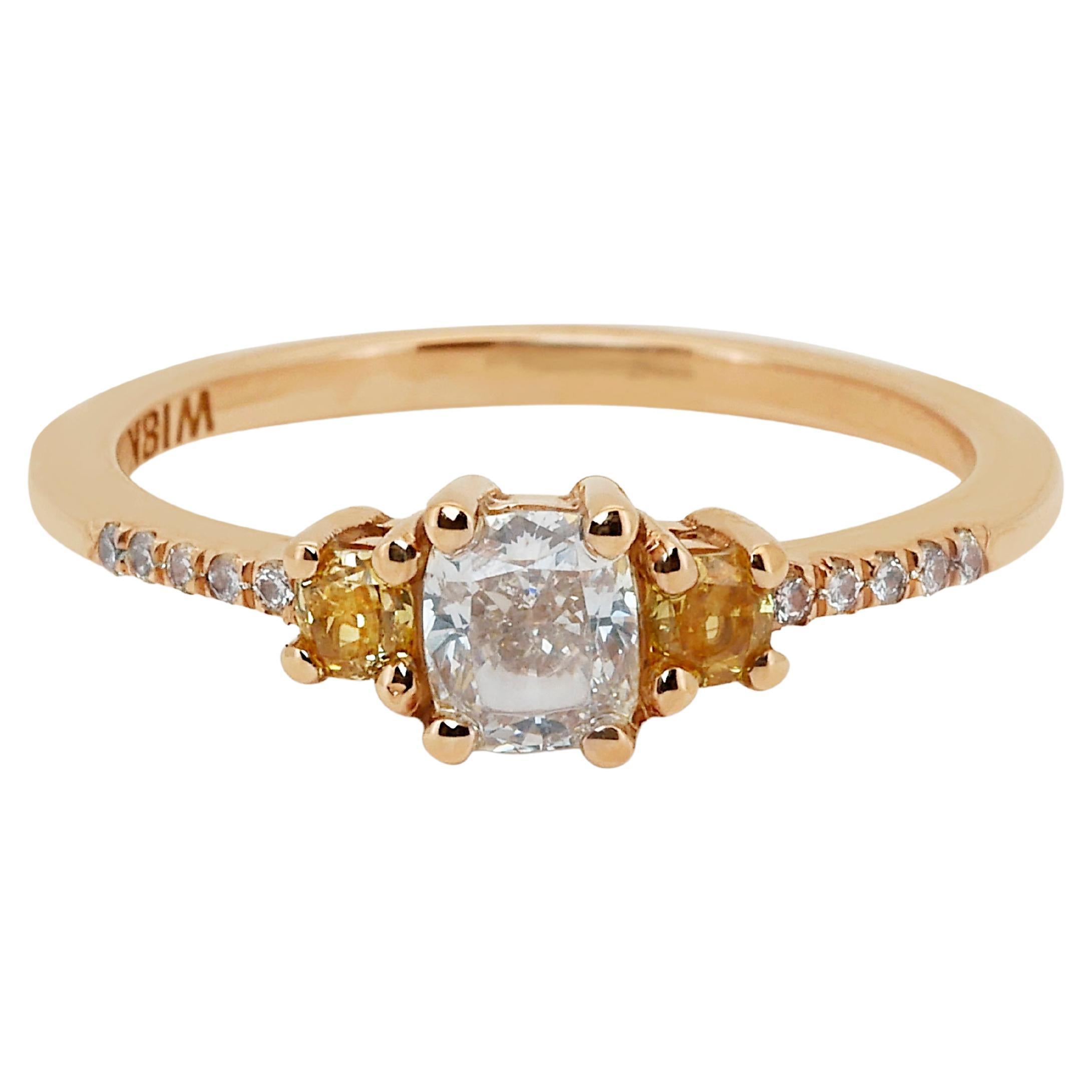 Elegant 18k Rose Gold Three Stone Ring 0.78 Ct Natural Diamonds AIG Certificate