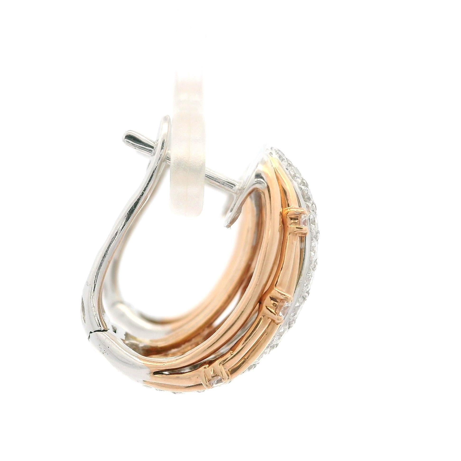 Élégantes boucles d'oreilles Omega en or rose et blanc 18 carats avec diamants de 2,61 carats Pour femmes 