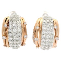 Elegant 18k Rose & White Gold 2.61ctw Very Fiery Diamond Cuff Omega Earrings