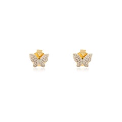 Élégantes clous d'oreilles papillon en or jaune massif 18 carats et diamants pour femmes