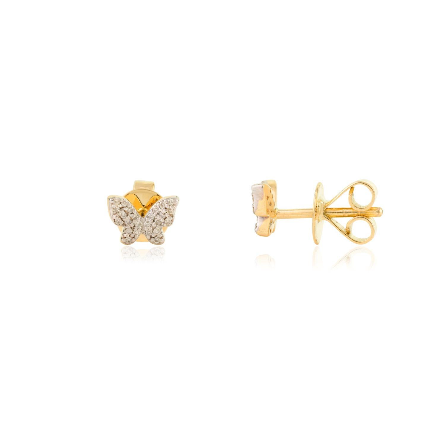 Taglio rotondo Eleganza degli orecchini a perno con diamante in oro giallo massiccio 18k per le donne in vendita