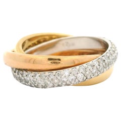 Elegant 18k Tri Color Gold 1.25ctw Pave Set Fiery Diamond 3 Row Rolling Ring