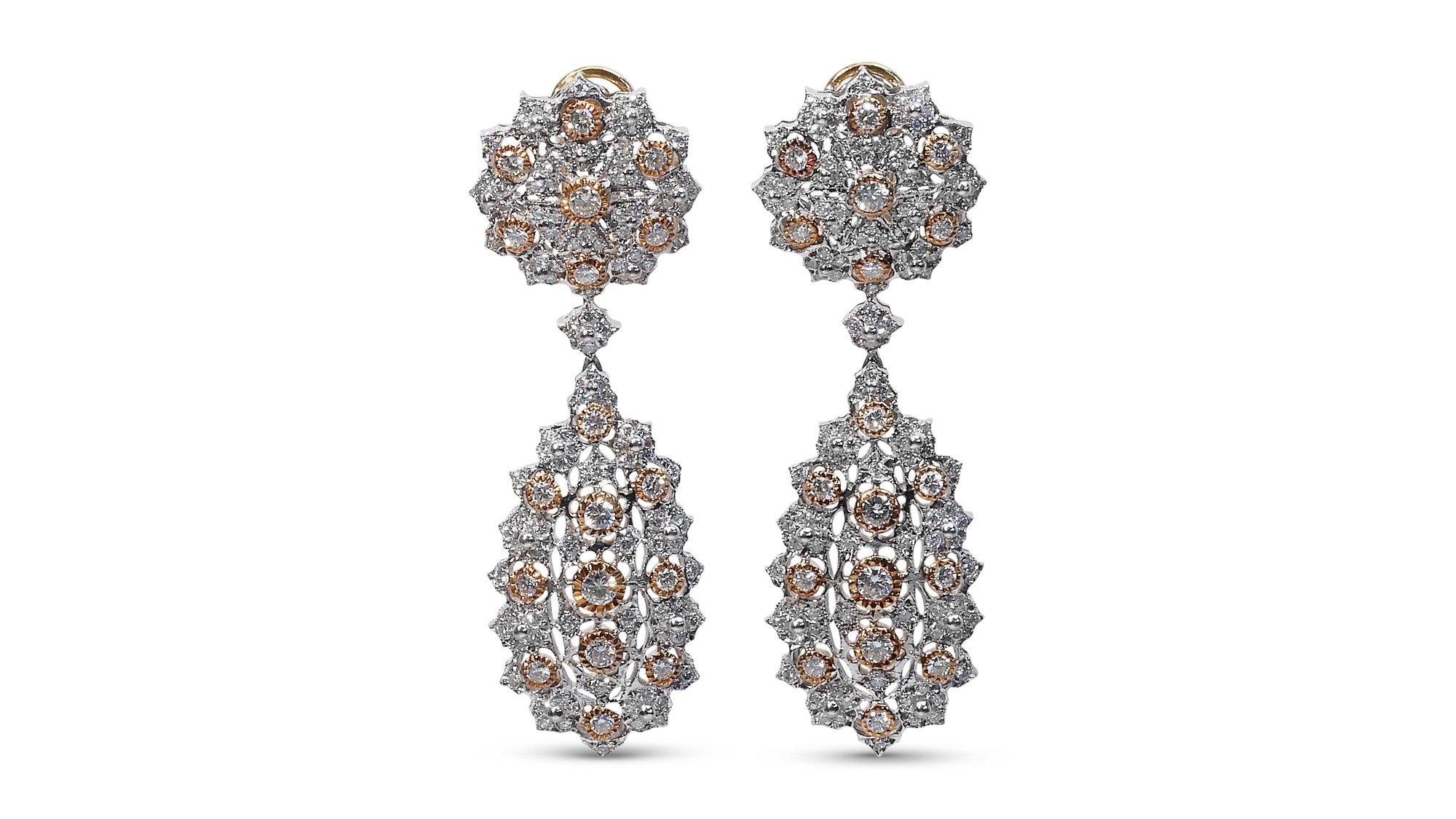 Elegant 18k Two Tone Earrings with 4.50 Natural Diamonds, IGI Certificate 1