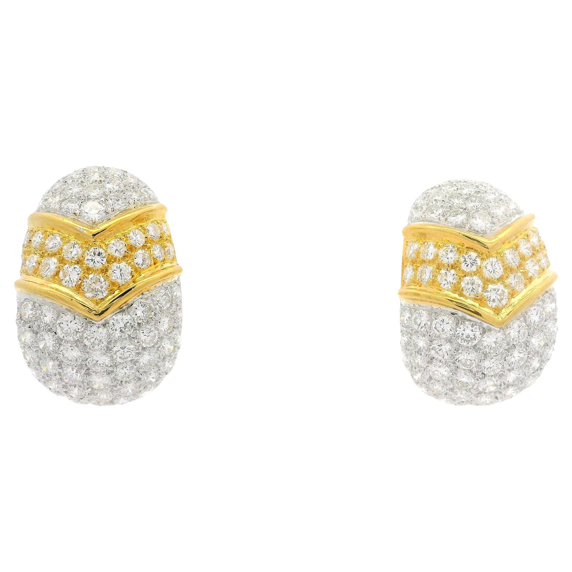 Elegant 18k Two Tone Gold 7.46ctw Fiery Diamond Bombe Domed Cuff Earrings