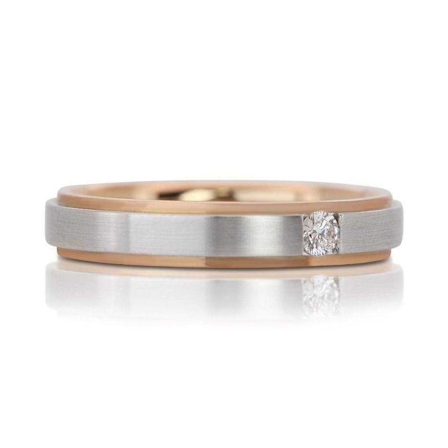 Eleganter 18 Karat zweifarbiger Gold Solitär-Diamantring mit Solitär (Rundschliff)