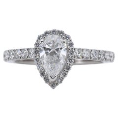 Elegant 18k Two-Toned Pave Halo Ring with 0.97ct Natural Diamonds