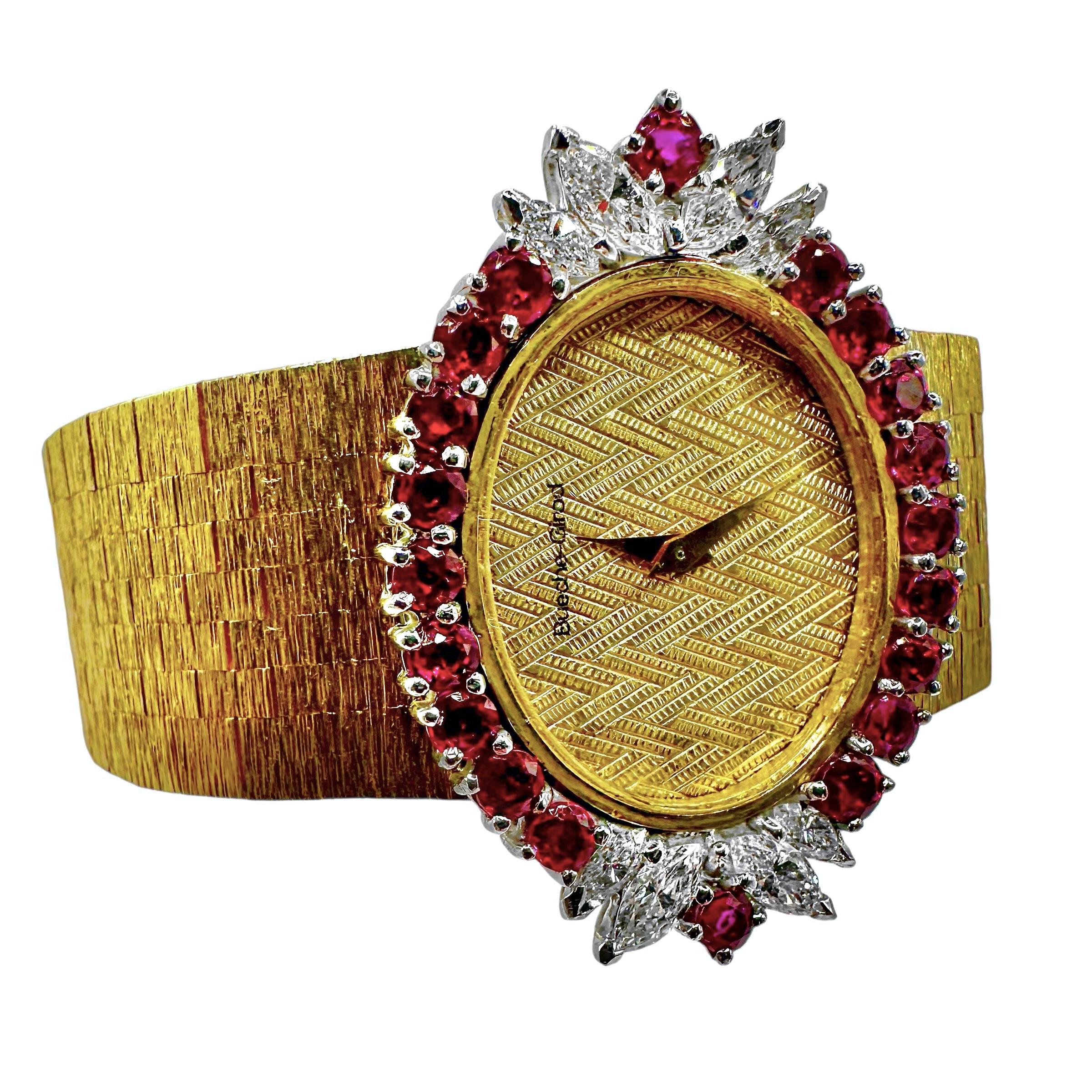 Elegant 18k Vintage Bueche-Girod Ruby and Diamond Wrist Watch In Good Condition In Palm Beach, FL