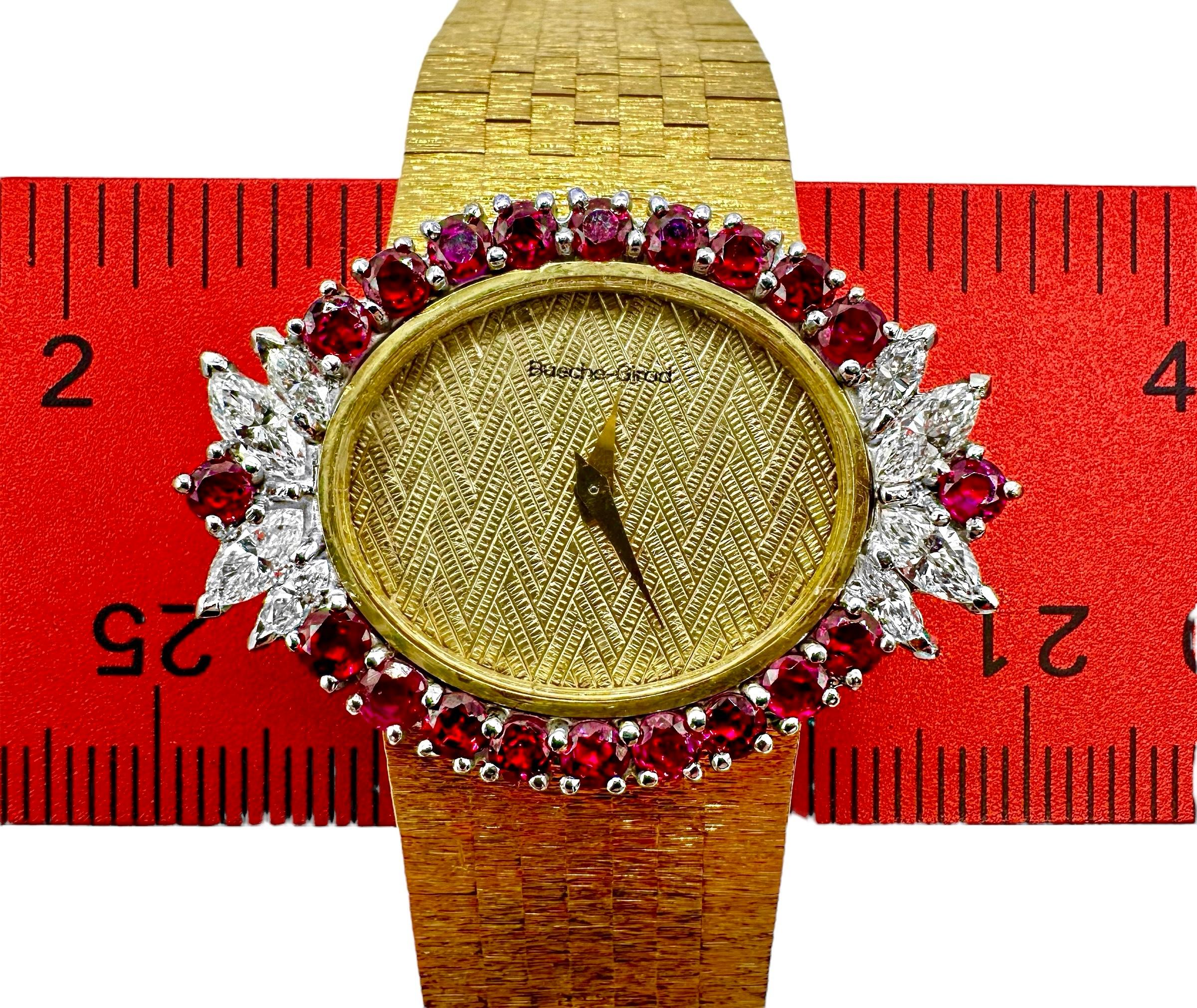 Elegant 18k Vintage Bueche-Girod Ruby and Diamond Wrist Watch 2