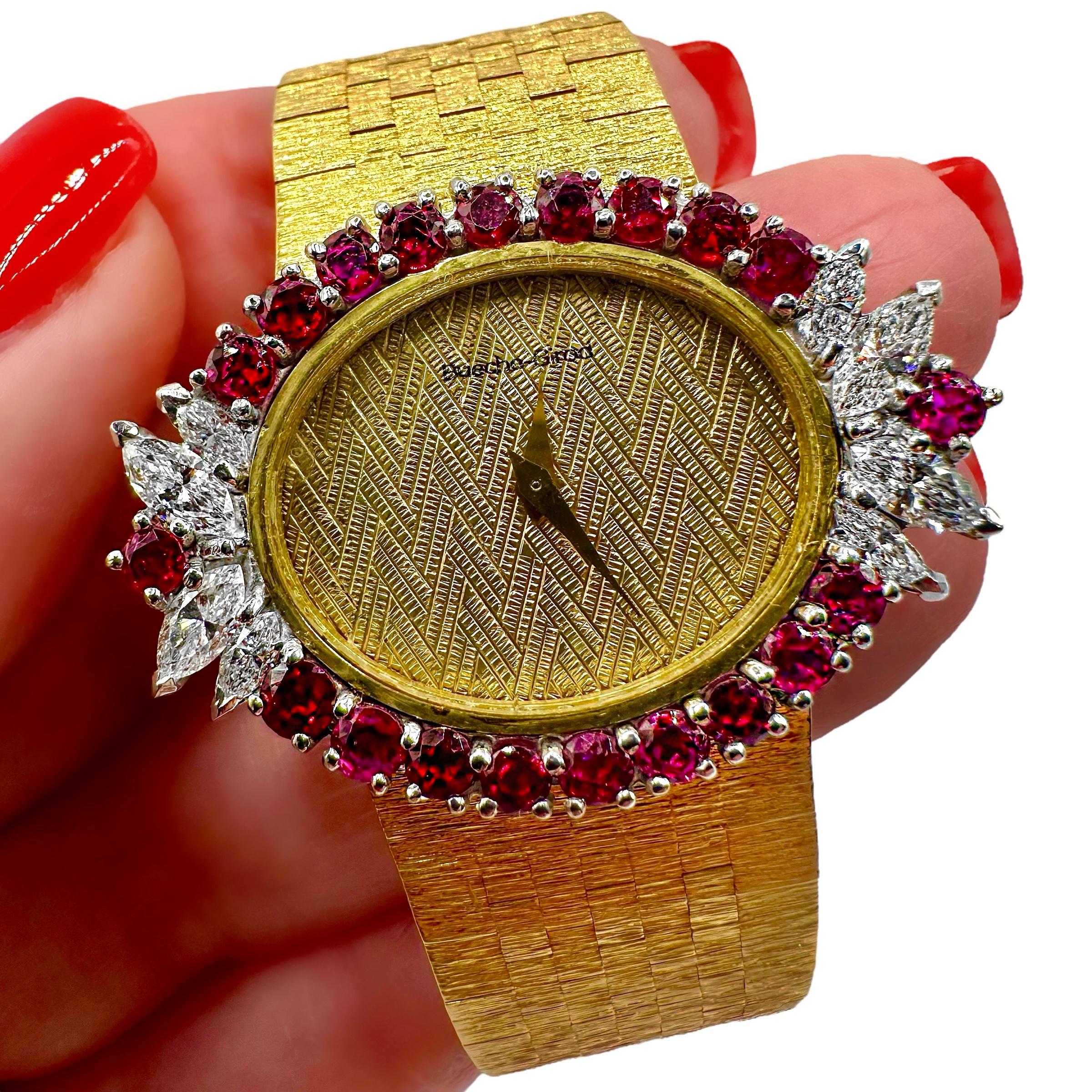 Elegant 18k Vintage Bueche-Girod Ruby and Diamond Wrist Watch 4