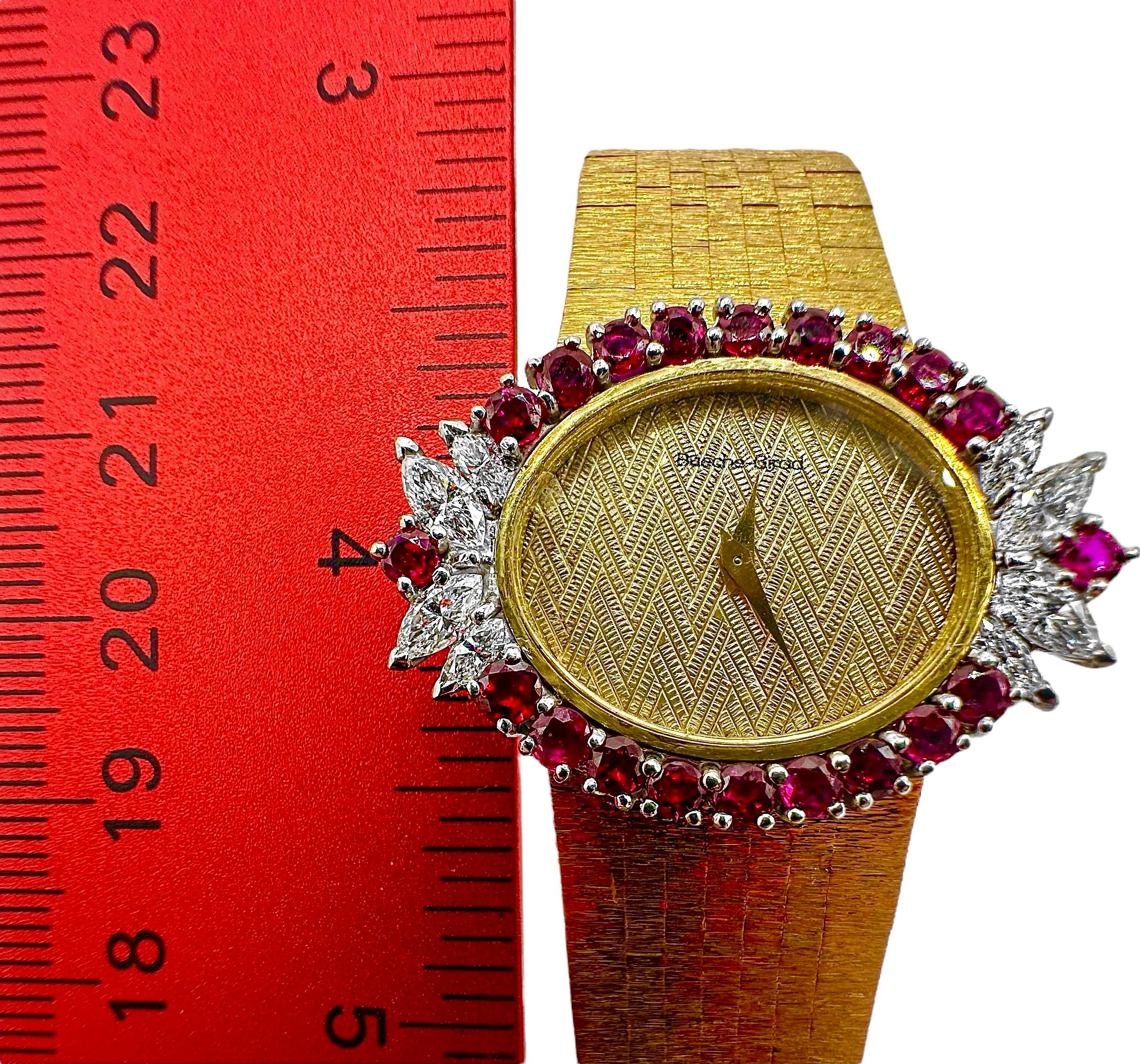 Elegant 18k Vintage Bueche-Girod Ruby and Diamond Wrist Watch 3