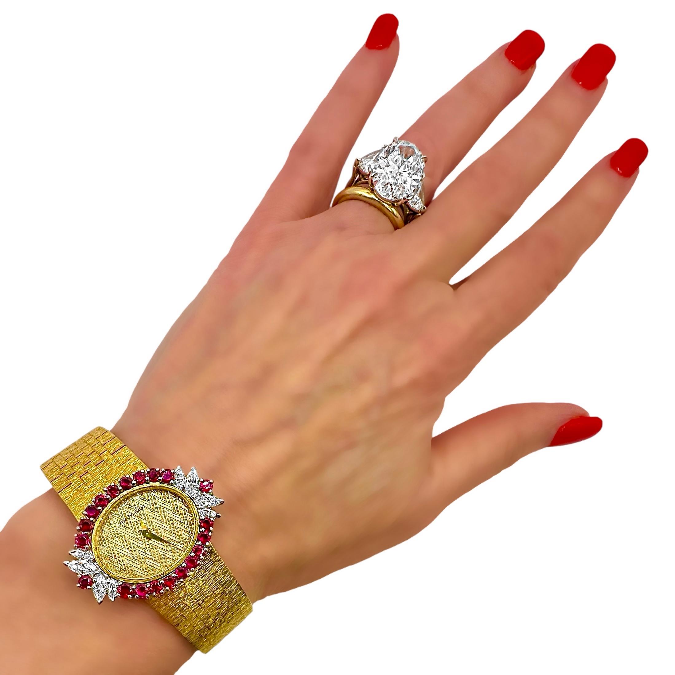 Elegant 18k Vintage Bueche-Girod Ruby and Diamond Wrist Watch 5