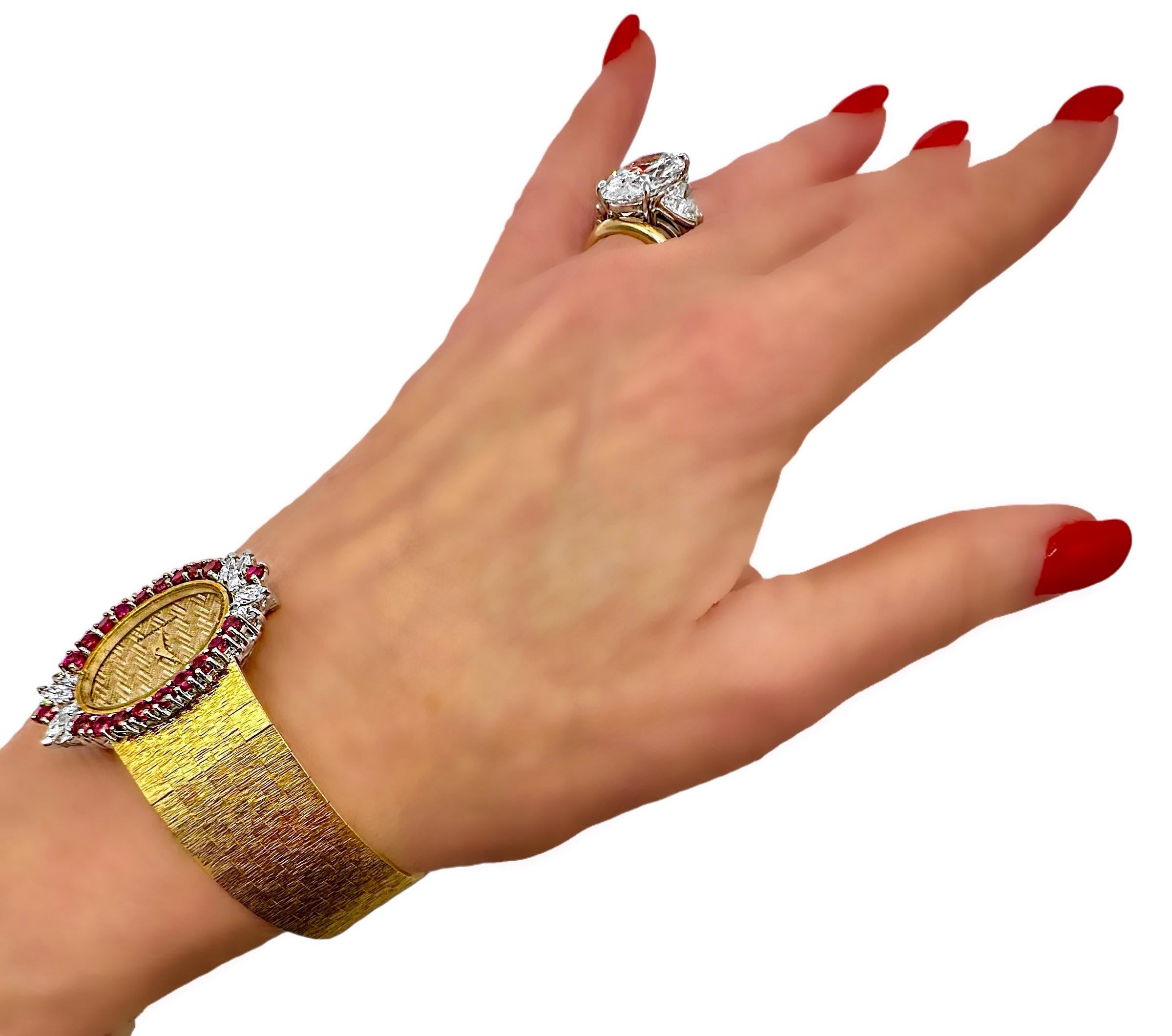 Elegant 18k Vintage Bueche-Girod Ruby and Diamond Wrist Watch 7