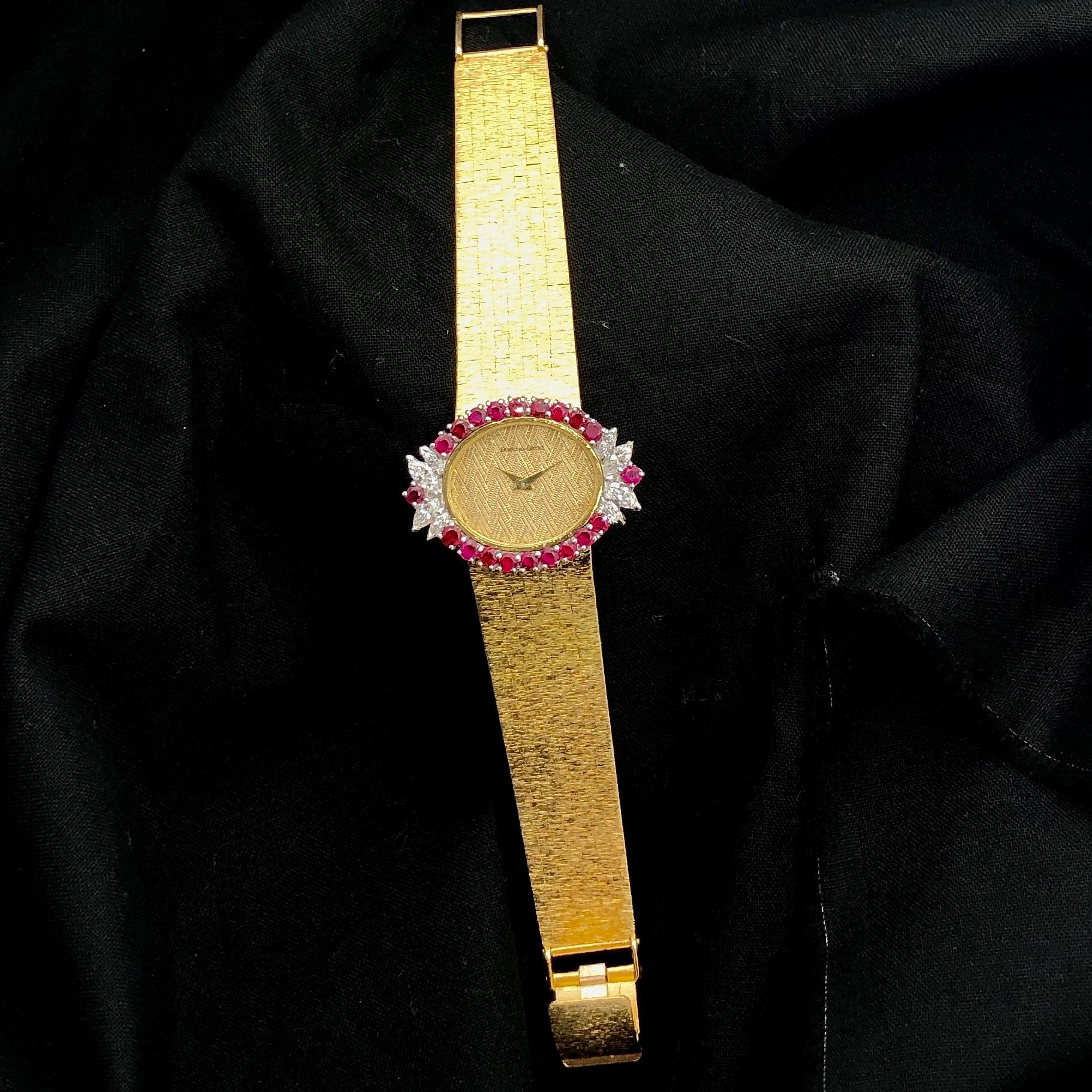 Elegant 18k Vintage Bueche-Girod Ruby and Diamond Wrist Watch In Good Condition For Sale In Palm Beach, FL