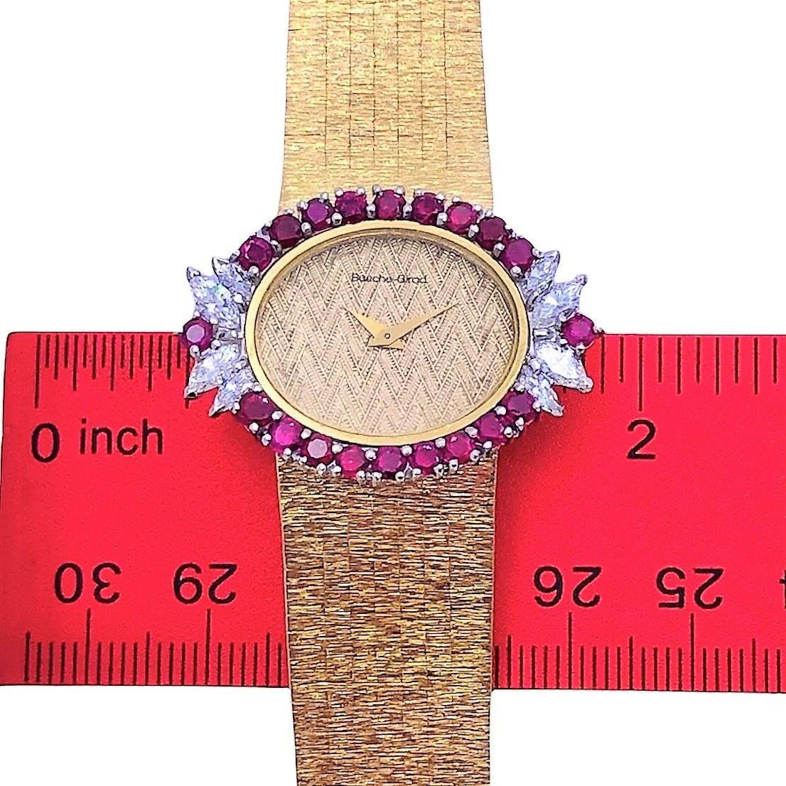 Women's Elegant 18k Vintage Bueche-Girod Ruby and Diamond Wrist Watch For Sale