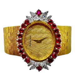 Elegante 18k Vintage Bueche-Girod Rubin- und Diamant-Armbanduhr