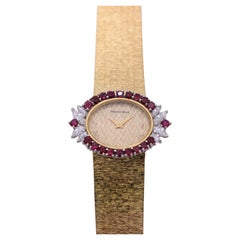 Elegant 18k Vintage Bueche-Girod Ruby and Diamond Wrist Watch