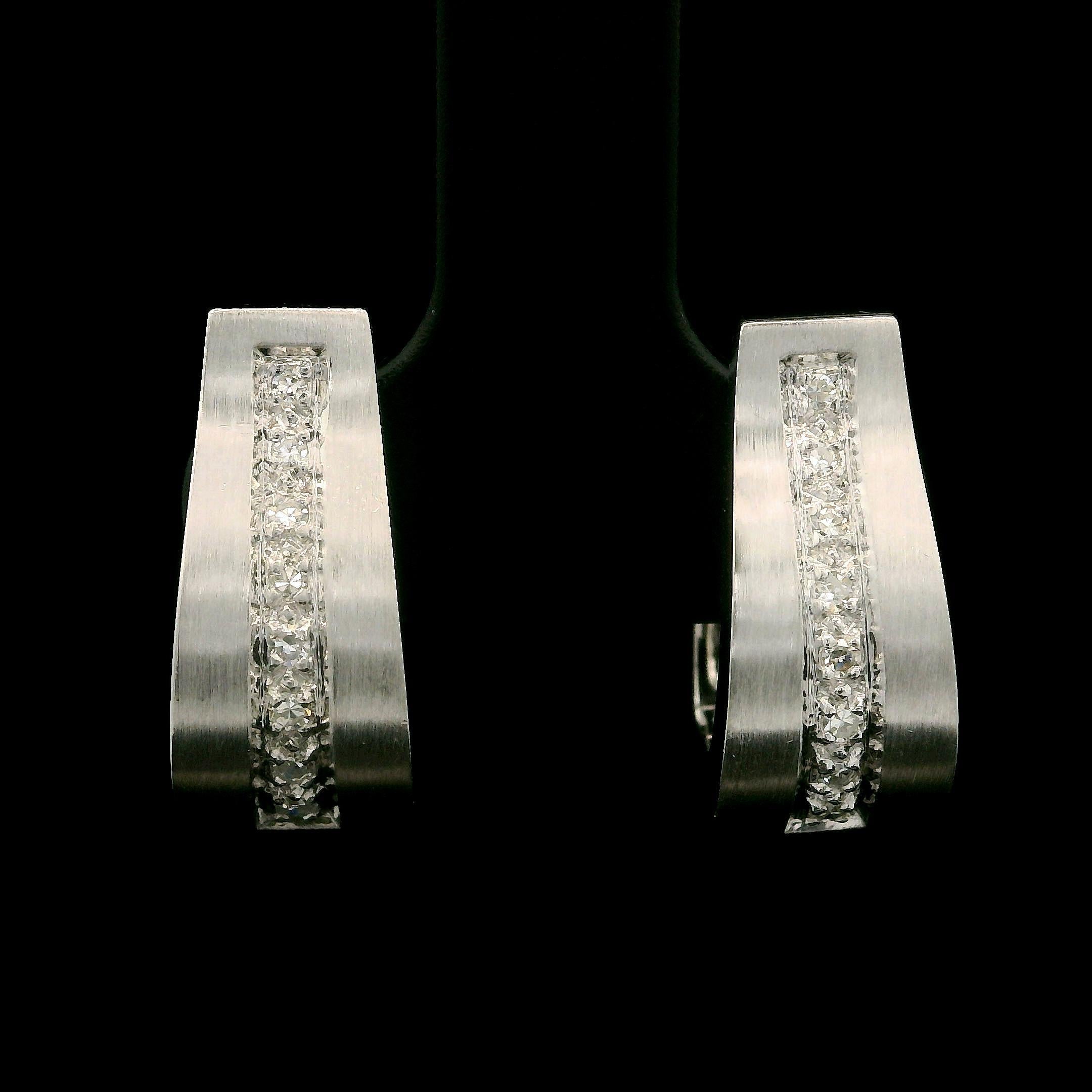 --Stone(s):-- 
(16) Natural Genuine Diamonds - Single Cut - Pave Set - G/H Color - VS2/SI1 Clarity
Total Carat Weight: 0.10 (approx.)

Material: Solid 18k White Gold
Weight: 9.54 Grams
Backing: Posts w/ Snap Closures (Pierced ears are