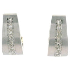 Elegant 18k White Gold 0.10ctw Diamond Brushed Finish Cuff Huggie Earrings